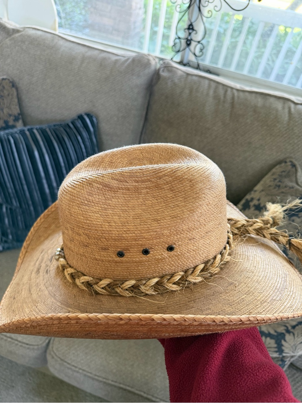 Braided Straw Cowboy Hat in Natural Tan - Picture 2 of 4